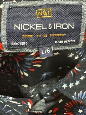 Nickel & Iron Navy Short-Sleeve L/G Button-Up with Red & White Firework Print